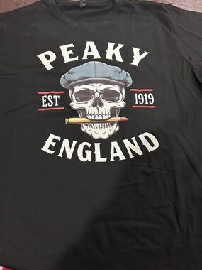 PEAKY BLINDERSBlack Graphic Tee with Skull and Bullet.